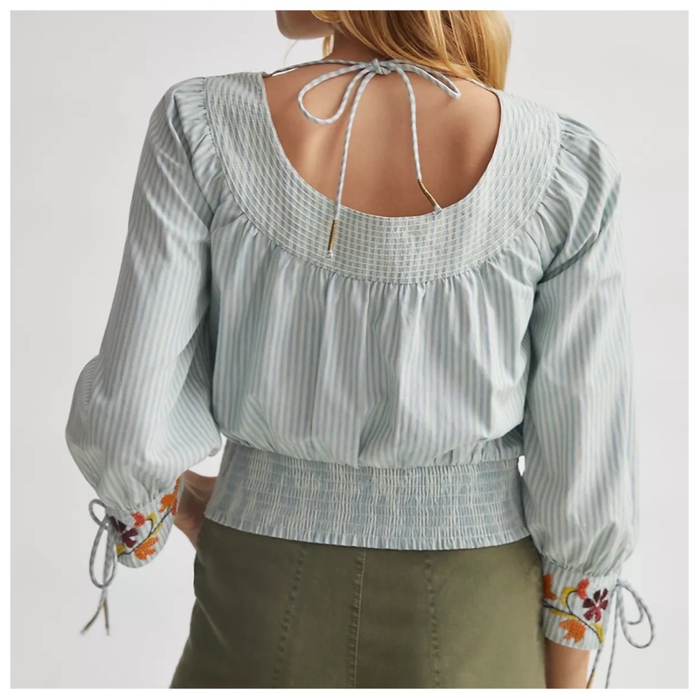 Re Listed SOLD Anthropologie floral beaded puff-sleeve blouse - Picture 6 of 8